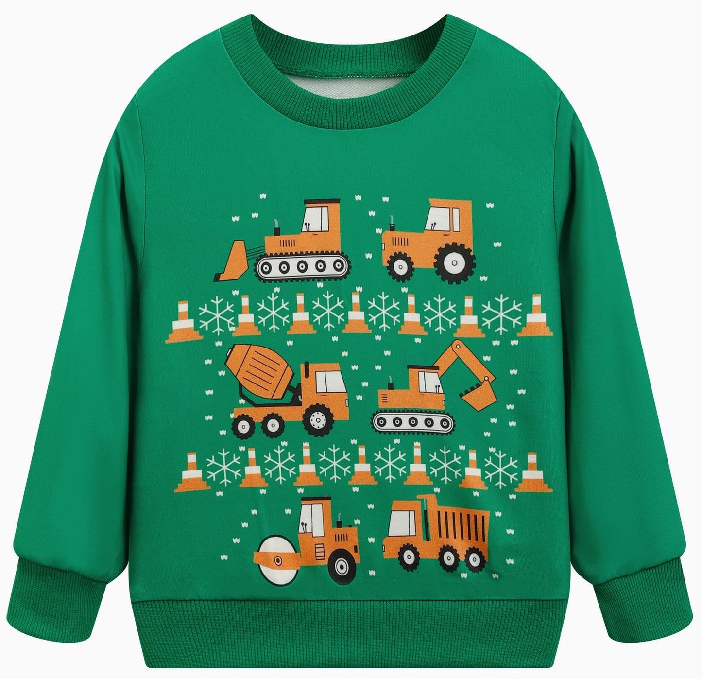 RETSUGO Christmas Sweatshirt Kids Construction Trucks Ugly Xmas Sweaters Boys Tractors Bulldozers Shirts Holiday Pullover Tops Snowflake Clothes 6t/8433