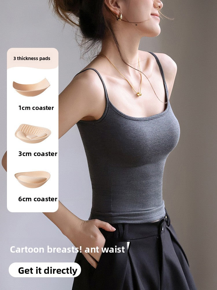 Cartoon Style Camisole with Built-In Chest Pads Sleeveless Top
