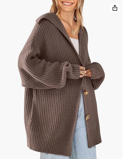 Women Loose Casual Solid Color Knitted Cardigan Sweater