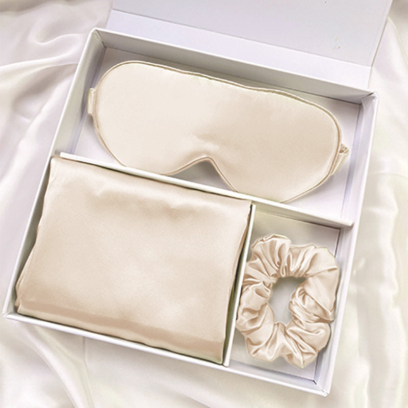 Luxury Mulberry Silk Sleep Set with Pillowcase Hair Tie Eye Mask