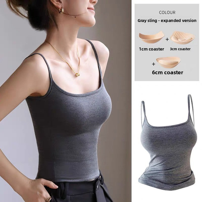 Cartoon Style Camisole with Built-In Chest Pads Sleeveless Top