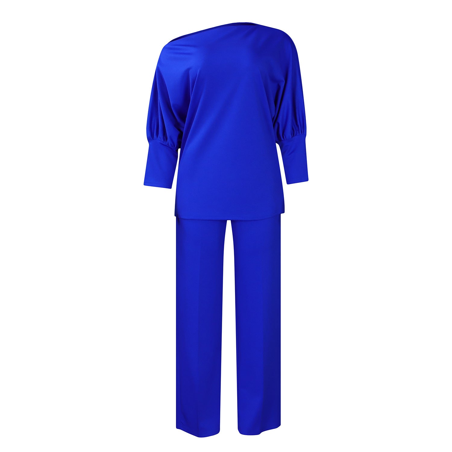 Women's Solid Color Asymmetrical Neck Top and Wide Leg Pants Set