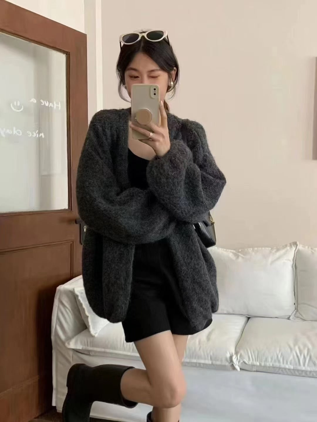 Soft and cozy Korean-style lazy-chic sweater coat for women