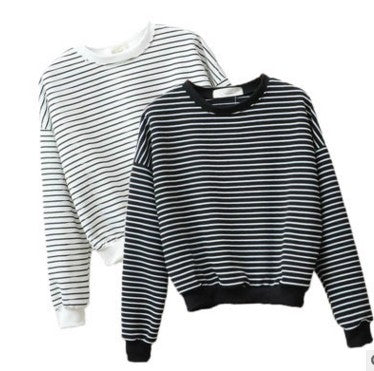 Black and White Striped Hoodie for Women - Casual Jacket