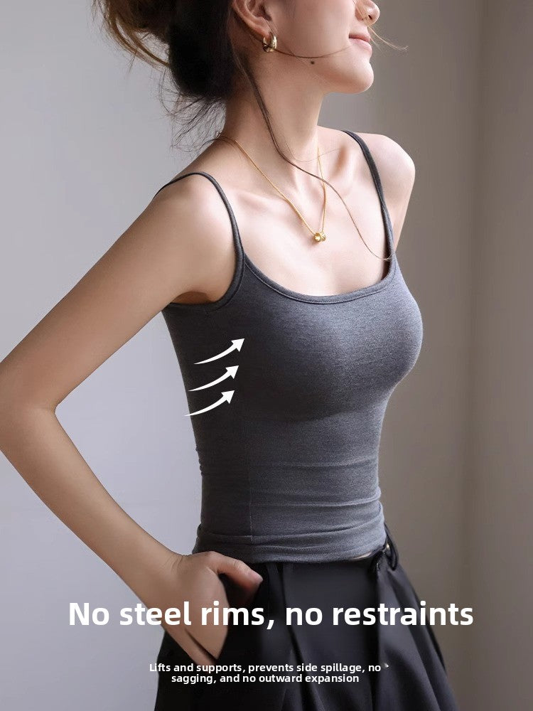 Cartoon Style Camisole with Built-In Chest Pads Sleeveless Top