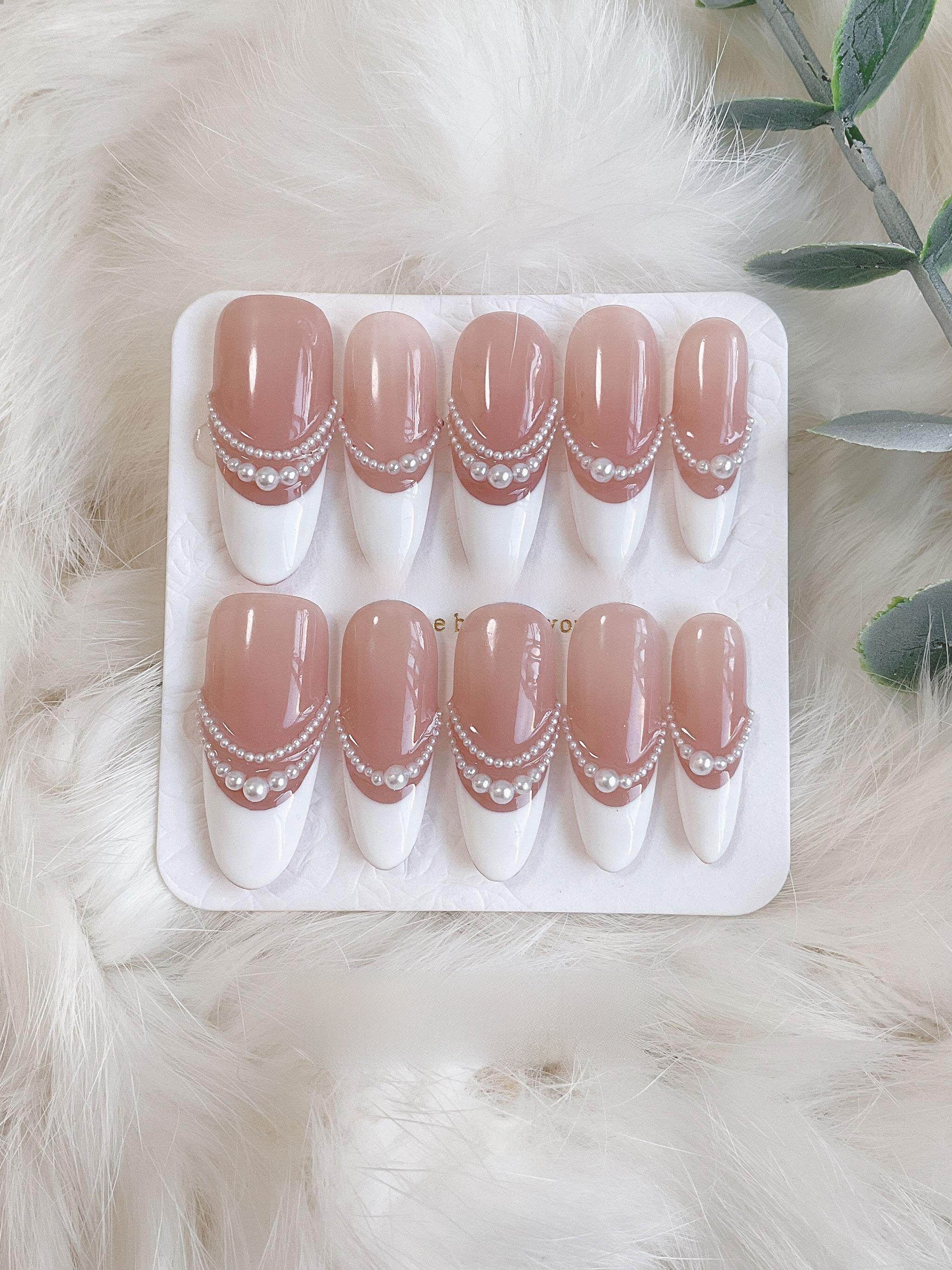 Pearl French Style Handmade Wearable Nails