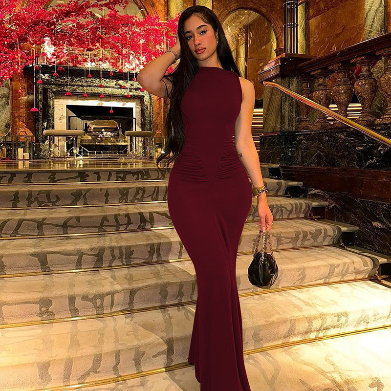 Womens Slim Fit Pleated Dress