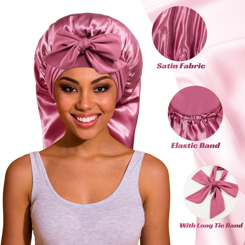 Long Satin Sleep Cap with Tie for Hair Protection