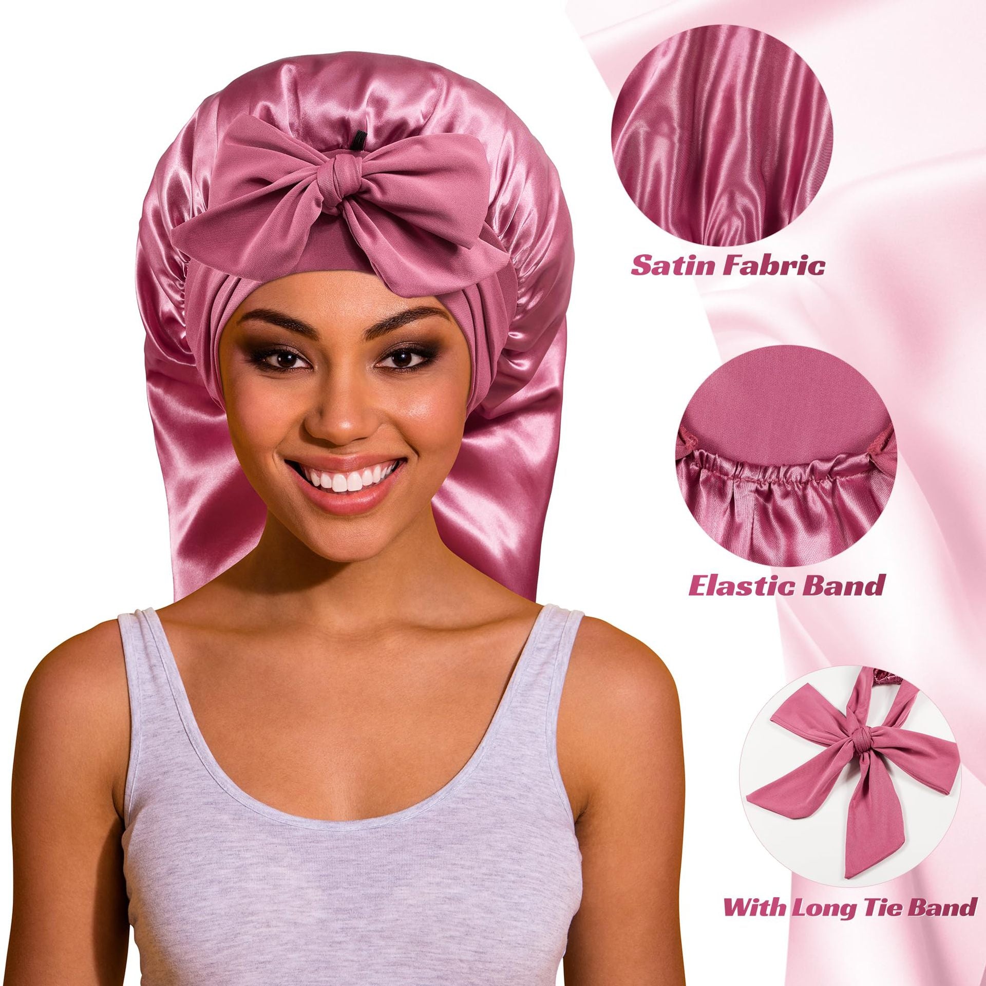 Long Satin Sleep Cap with Tie for Hair Protection
