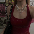 Cross Stacked Pearl Necklace Women Long Layered Alloy Clavicle Chain Jewelry