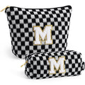 YOOLIFE Preppy Makeup Bag - Preppy Stuff Cosmetic Toiletry Pouch Travel Makeup Bag Monogram Cute Initial Makeup Bag Makeup Bags for Women Large Makeup Bag Personalized Gifts for Women Black M