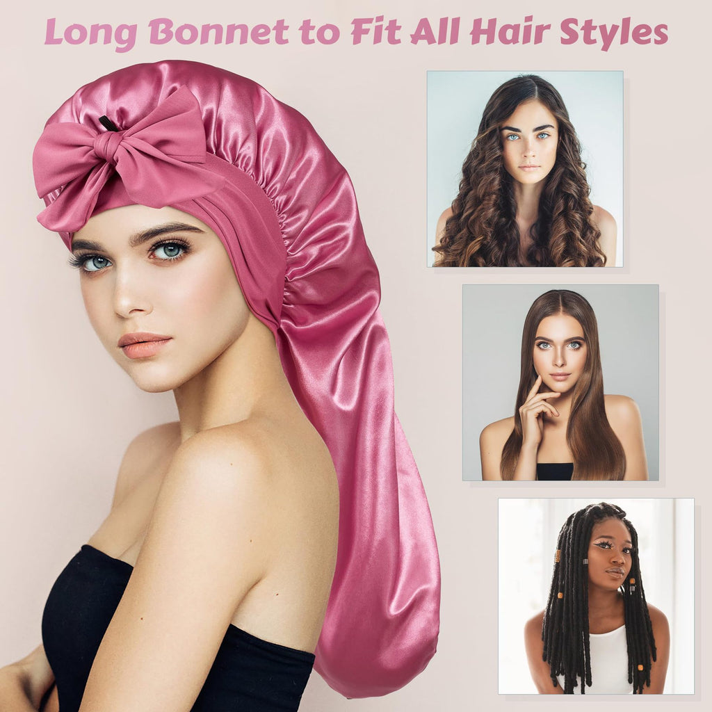 Long Satin Sleep Cap with Tie for Hair Protection