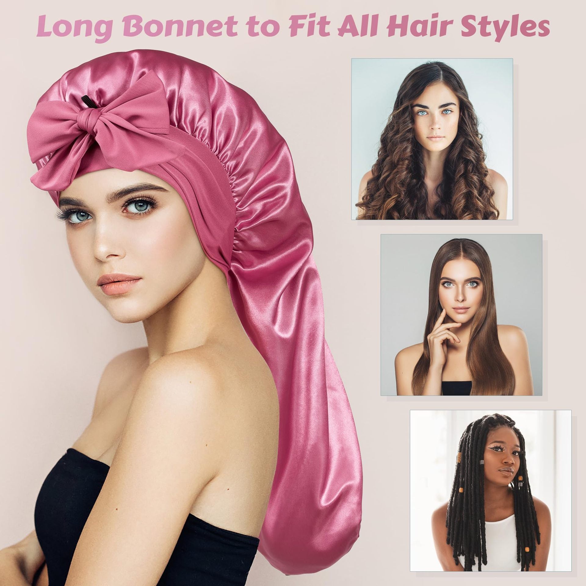 Long Satin Sleep Cap with Tie for Hair Protection