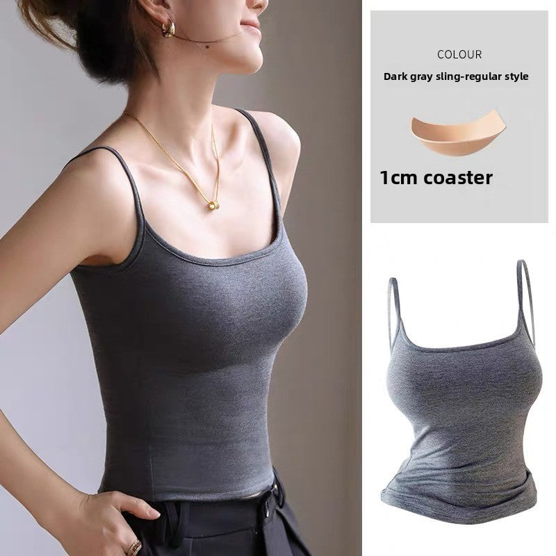 Cartoon Style Camisole with Built-In Chest Pads Sleeveless Top