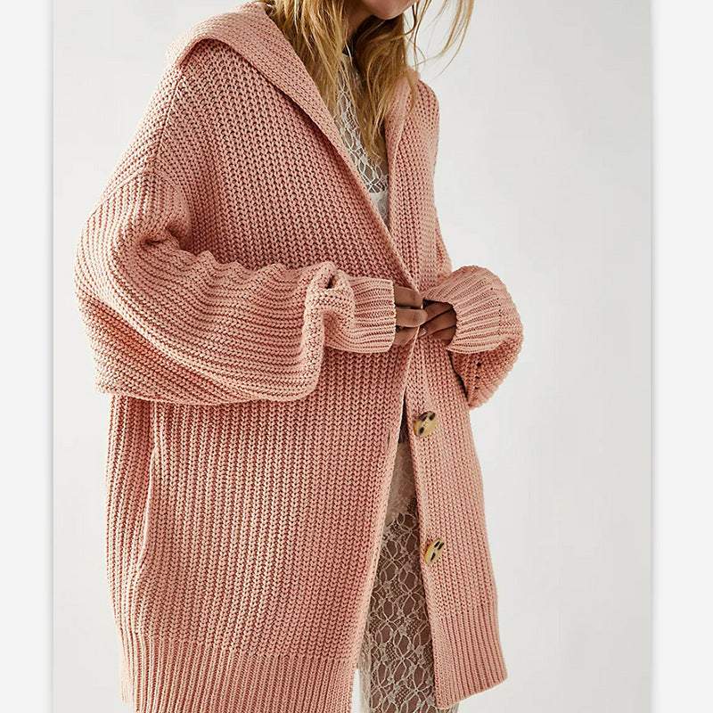 Women Loose Casual Solid Color Knitted Cardigan Sweater