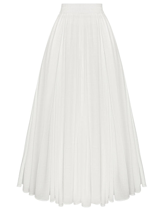 Scarlet Darkness Women Casual Maxi Skirt Flowy Bohemian Renaissance Long Skirts White L
