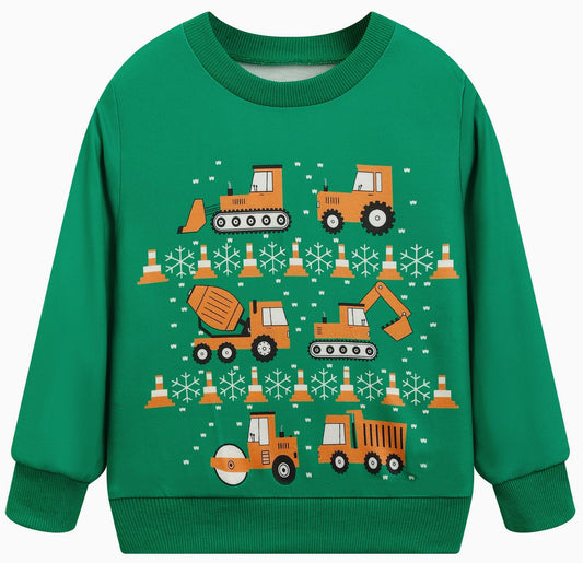 RETSUGO Christmas Sweatshirt Kids Construction Trucks Ugly Xmas Sweaters Boys Tractors Bulldozers Shirts Holiday Pullover Tops Snowflake Clothes 6t/8433