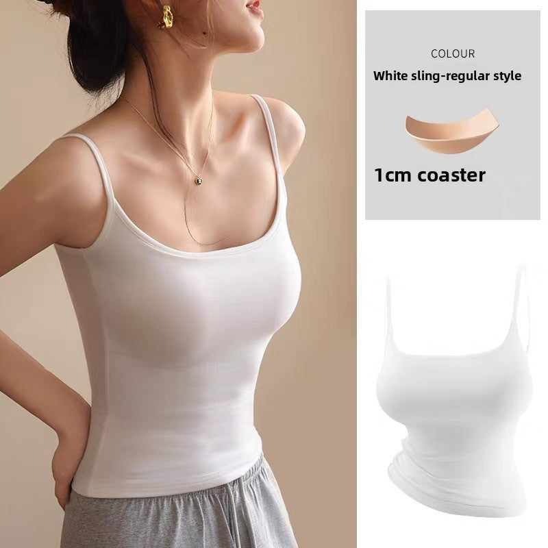 Cartoon Style Camisole with Built-In Chest Pads Sleeveless Top