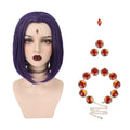 YOGFIT Womens Teen Superhero Purple Straight Wig with Widows Peak Synthetic Wig Cosplay Halloween Costume Wig (Purple-Set)