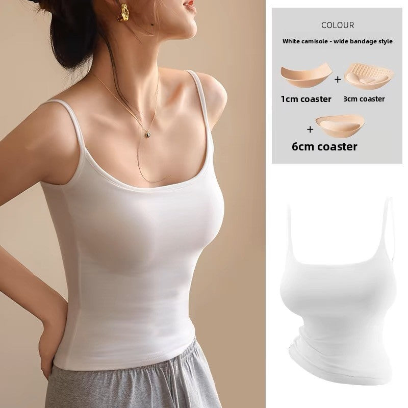 Cartoon Style Camisole with Built-In Chest Pads Sleeveless Top