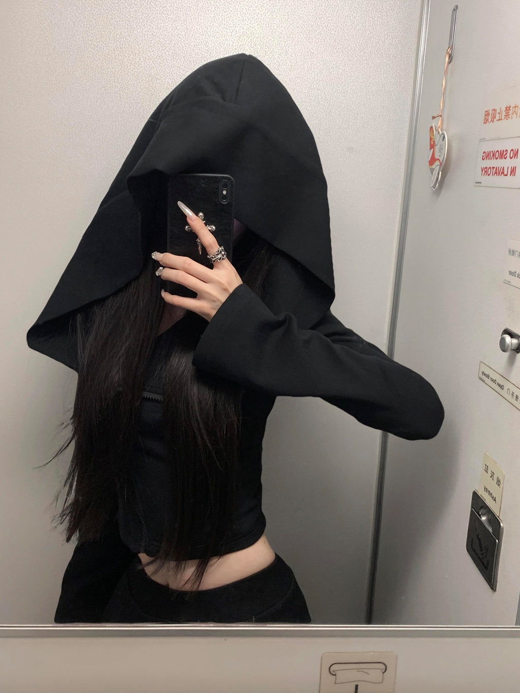 Hooded Crop Top Long Sleeve Shirt