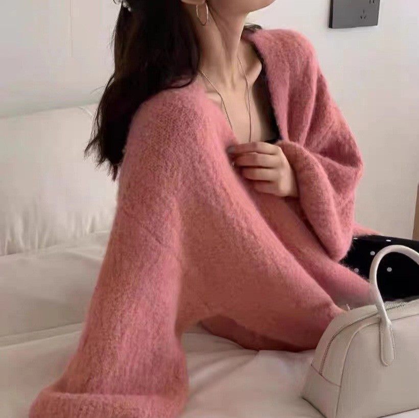 Soft and cozy Korean-style lazy-chic sweater coat for women