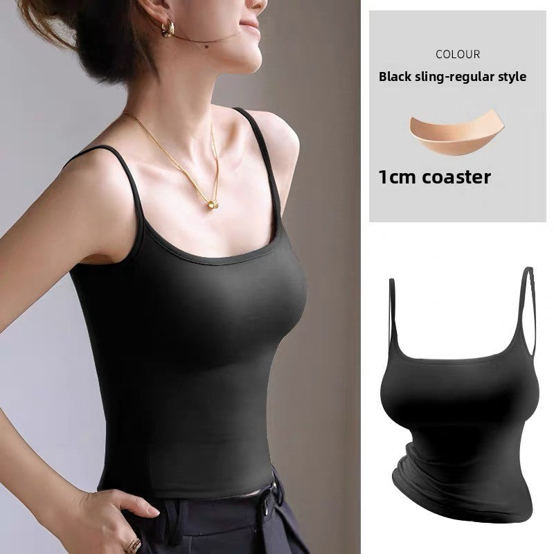 Cartoon Style Camisole with Built-In Chest Pads Sleeveless Top