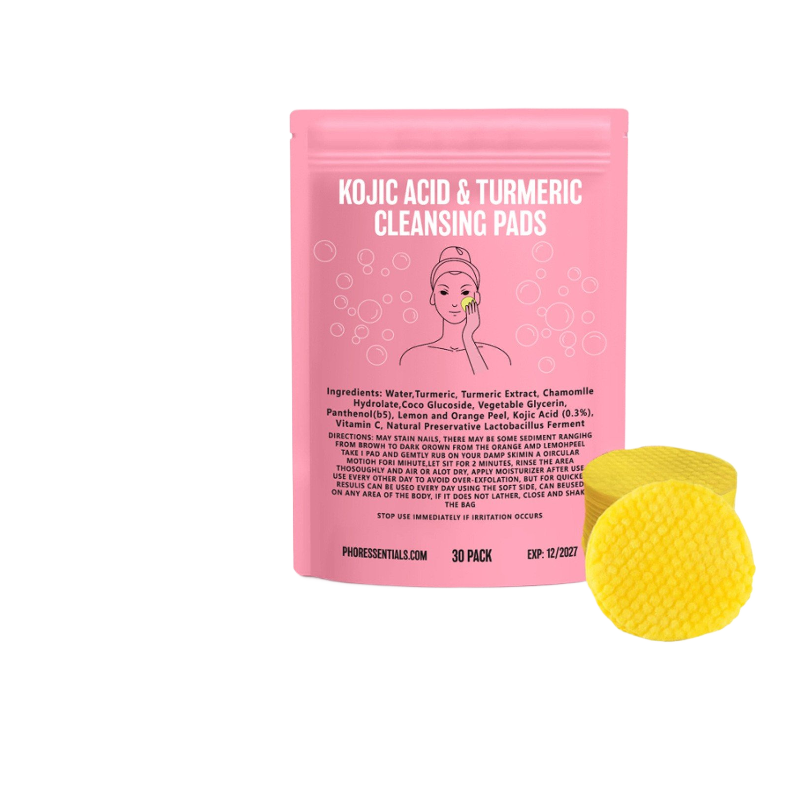 Kojic Acid Cleansing Pore Gentle Not Tight Daily Skin Care Moisturizing and Brightening Facial Turmeric Cleansing Pad