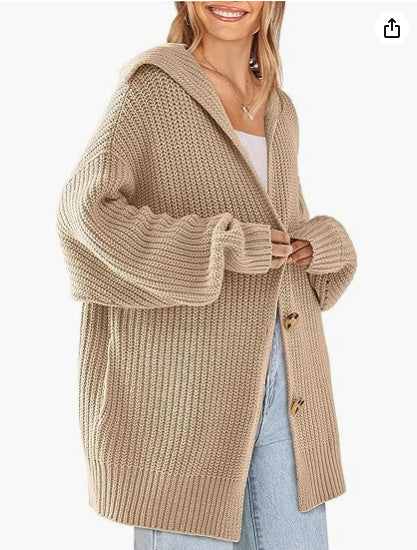Women Loose Casual Solid Color Knitted Cardigan Sweater