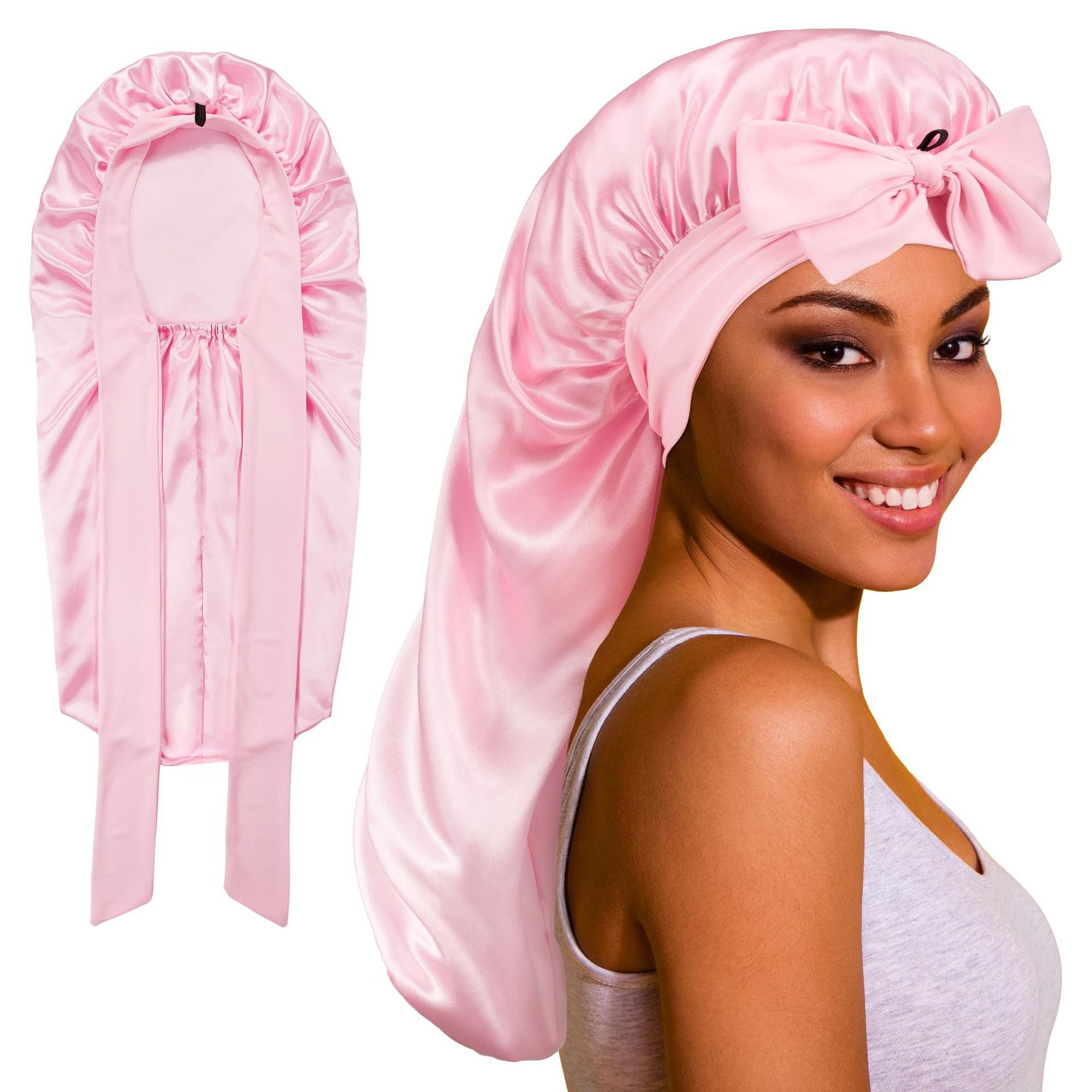 Long Satin Sleep Cap with Tie for Hair Protection