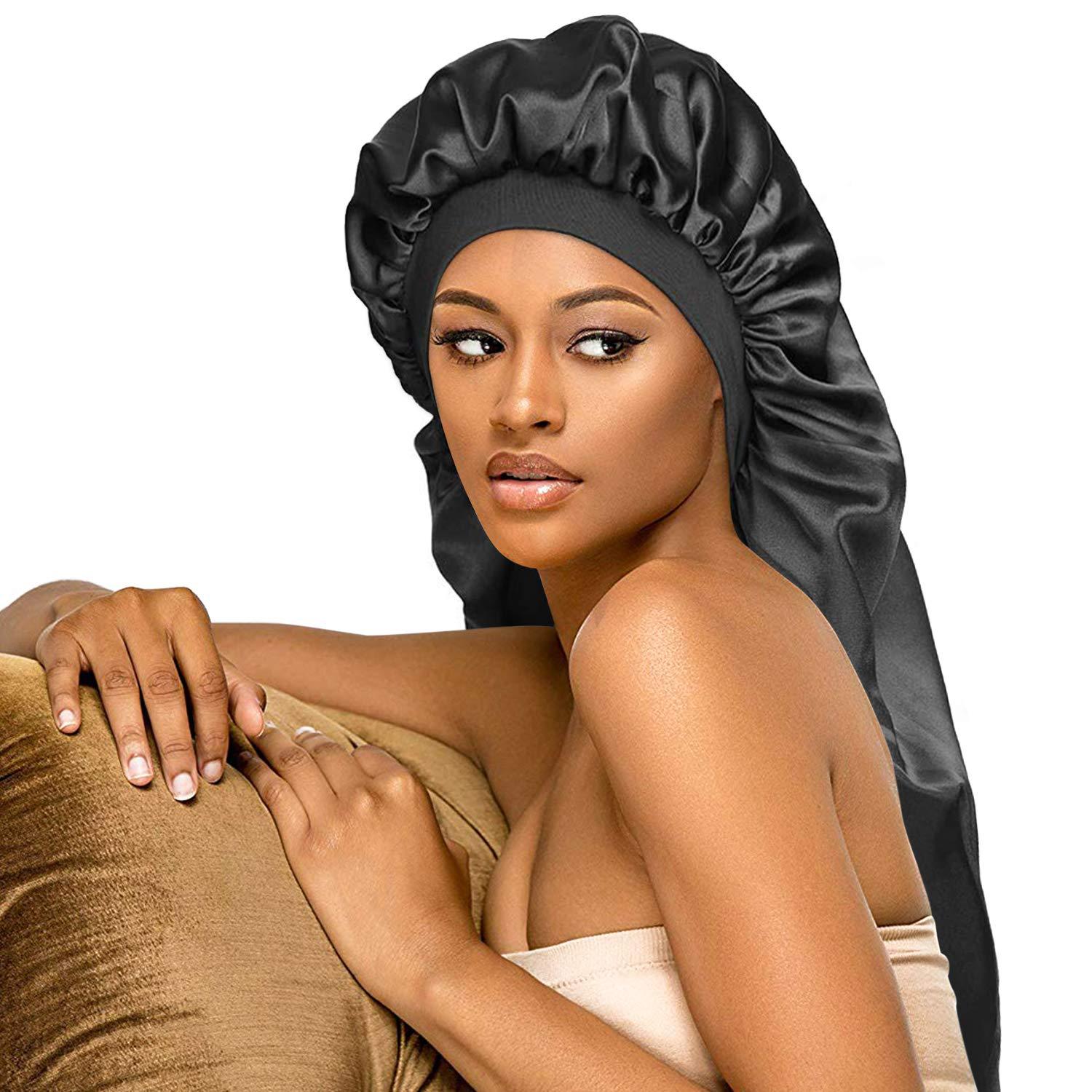 Long Satin Sleep Cap with Tie for Hair Protection