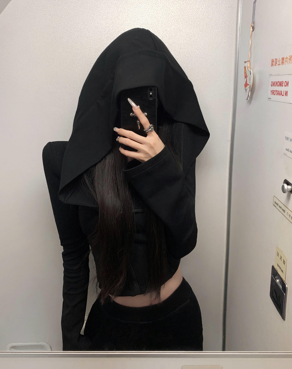 Hooded Crop Top Long Sleeve Shirt