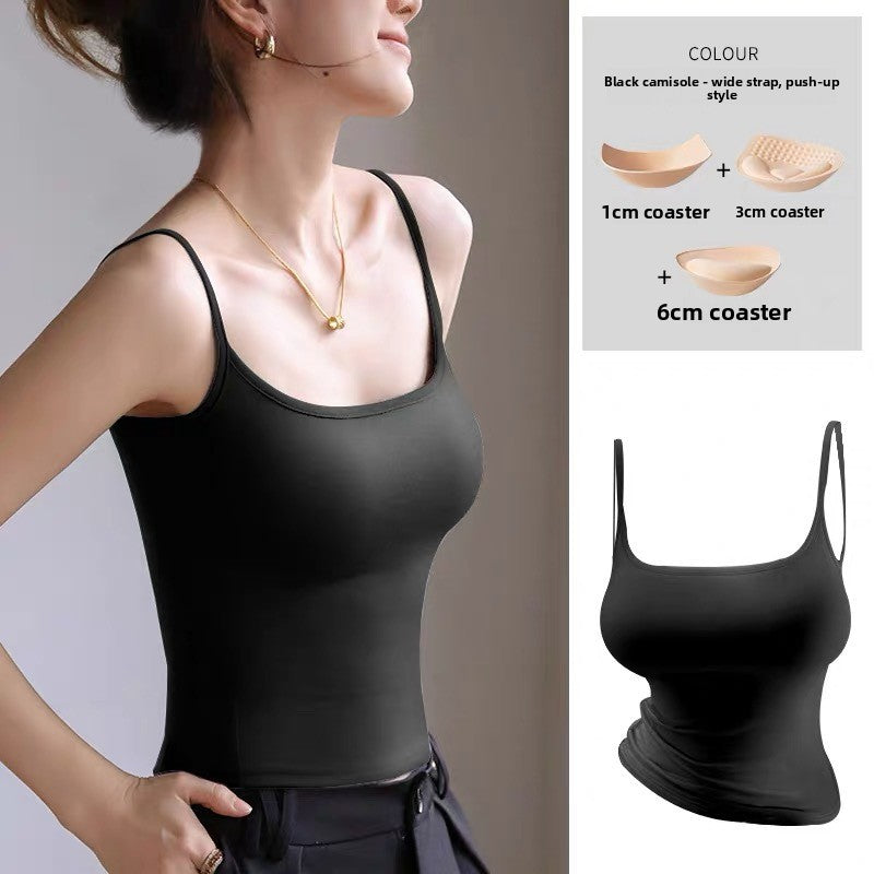 Cartoon Style Camisole with Built-In Chest Pads Sleeveless Top