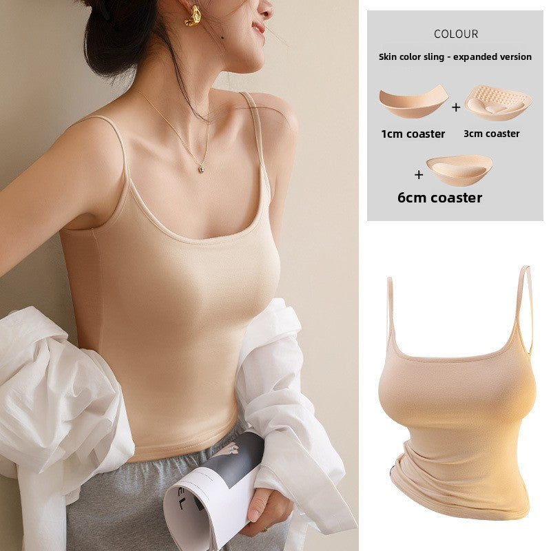 Cartoon Style Camisole with Built-In Chest Pads Sleeveless Top
